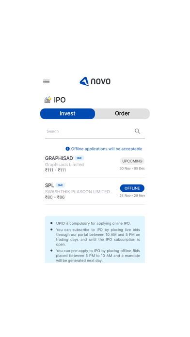 NOVO - IPO, SGB, MF, G-Sec Screenshot