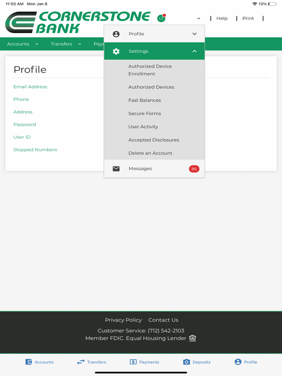 Cornerstone Bank (IA) Mobile iPad screenshot 6 - Finance app