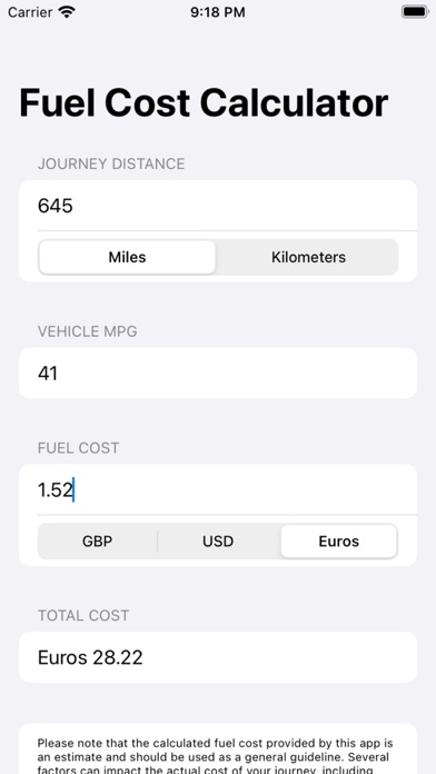 Screenshot #2 pour Fuel Cost Calculator Pro