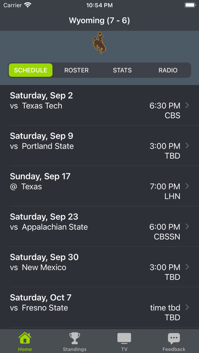 Screenshot #1 pour Wyoming Football Schedules