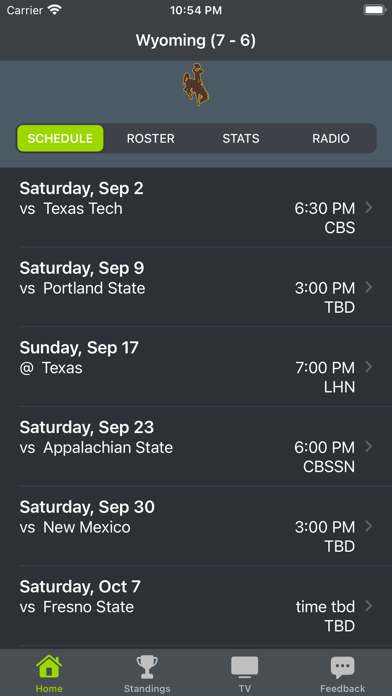 Wyoming Football Schedules Screenshot