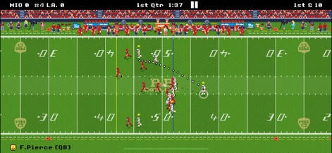 Retro Bowl College - Analyze the in-game pass route trajectory and strategic defensive player positioning, key visual indicators for planning and executing effective plays.