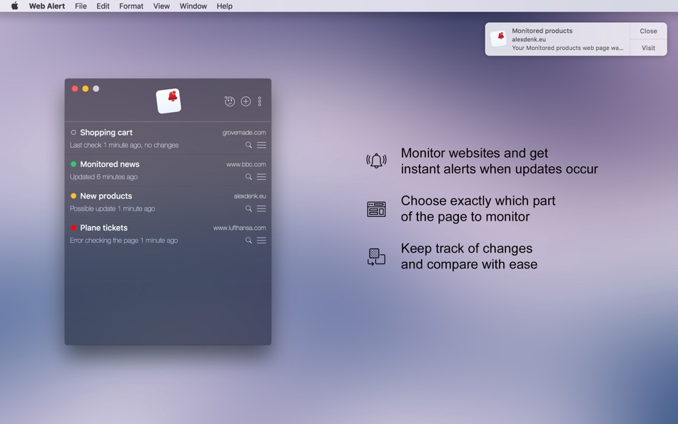 Web Alert • Websites monitor - 3.2.5 - (macOS)