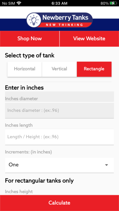 Newberry Tanks Tank Calculator Screenshot