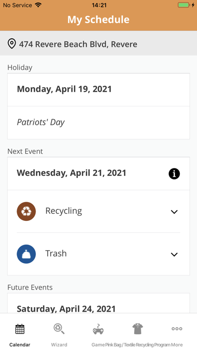 Revere Trash/Street Sweep App Screenshot