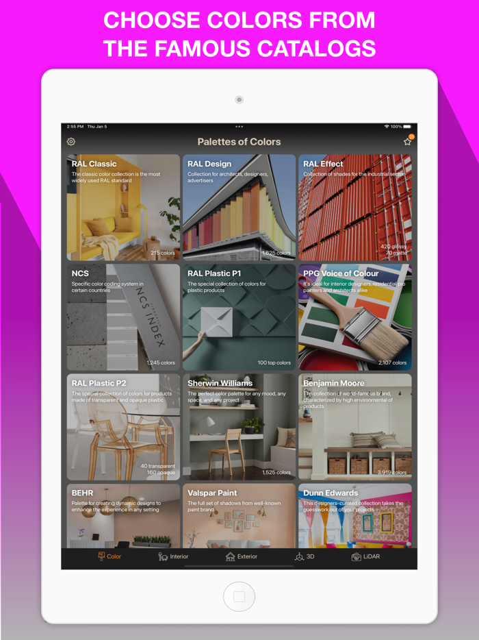 Color palette LiDAR paint wall