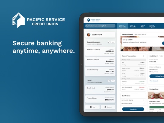 Pacific Service CU iPad screenshot 1 - Finance app