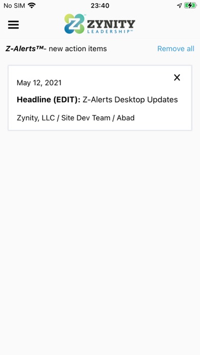 Zynity Team Updates Screenshot