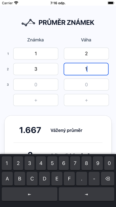 Průměr známek Screenshot