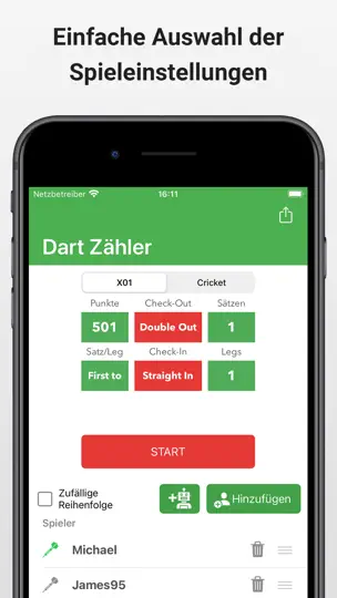 Screenshot von Dart Zähler App Punkte Rechner auf dem iPhone 1