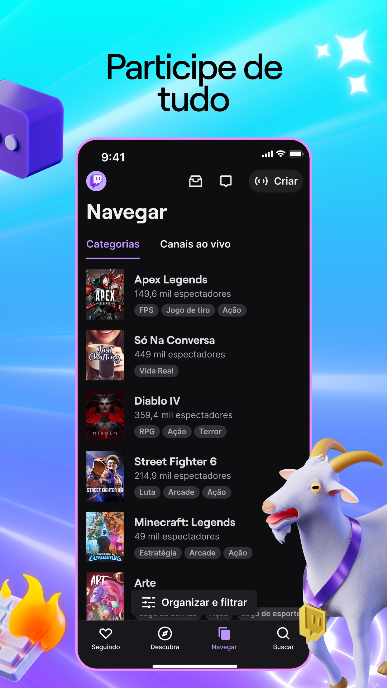 Screenshot do app Twitch: Transmissão ao vivo