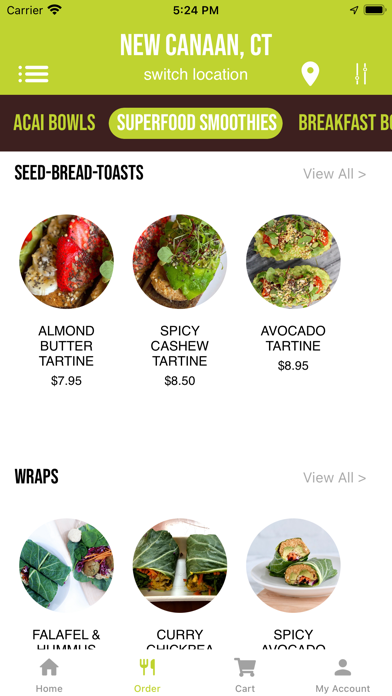 Green & Tonic Ordering Screenshot