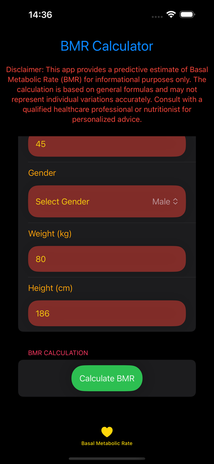 Basal Metabolic Rate App