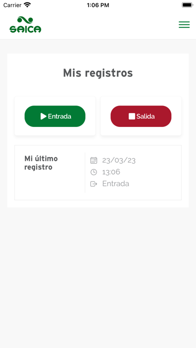 Saica Time Clock Screenshot