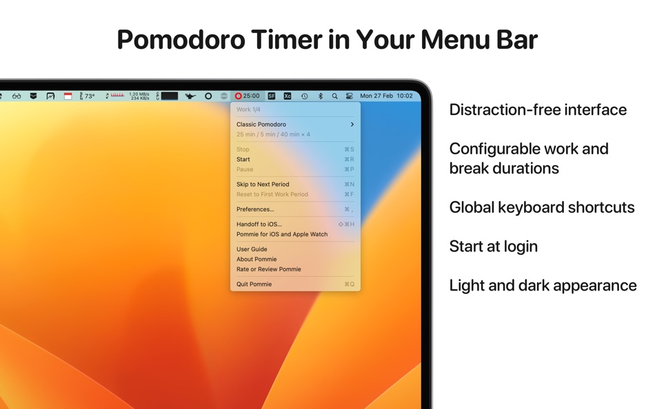 #1. Pommie - Pomodoro Timer (macOS) 由: Geoff Hackworth