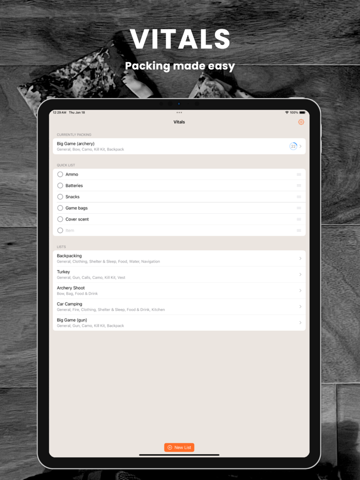 Vitals Hunt Packing List