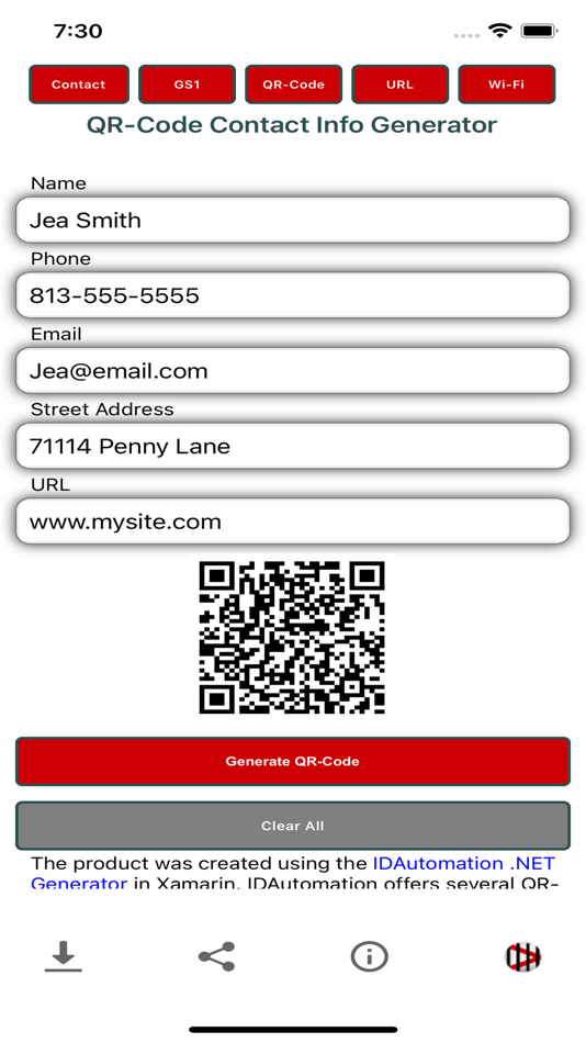 #1. QR-Code Contact Info Generator (iOS) 由: IDAutomation.com