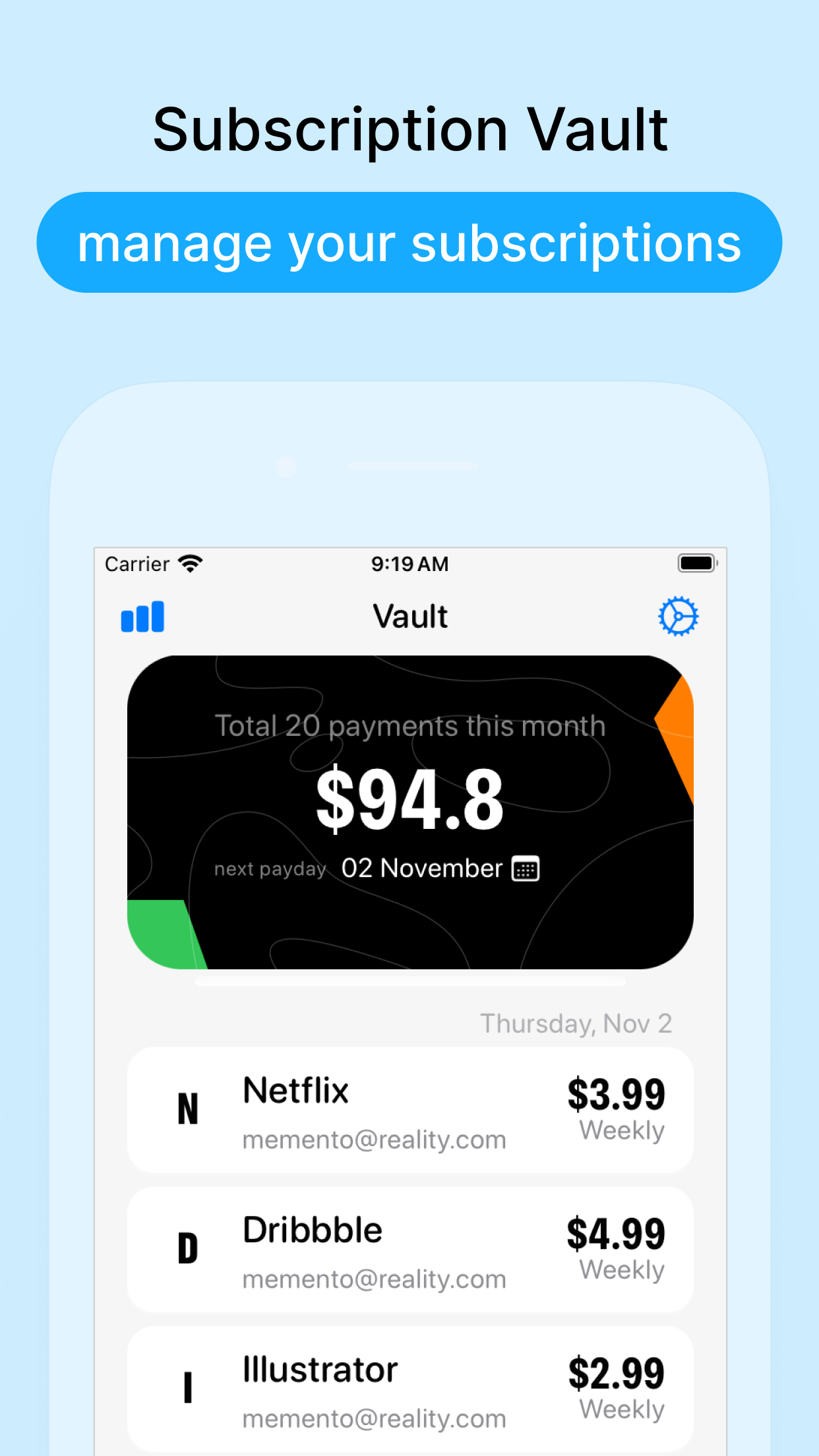 Subscriptions tracker - Vault