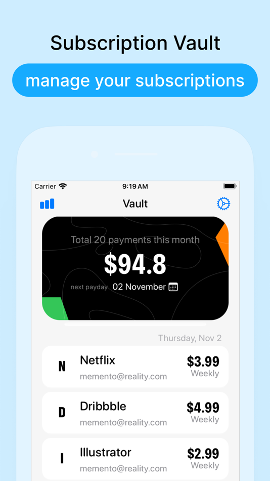 Subscriptions tracker - Vault - 1.05 - (macOS)