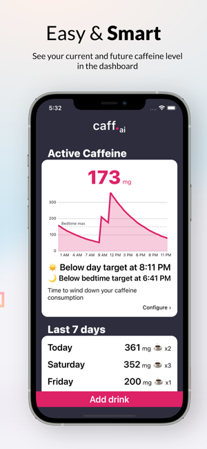 ‎caff.ai - Управлявайте своя кофеин Екранна снимка