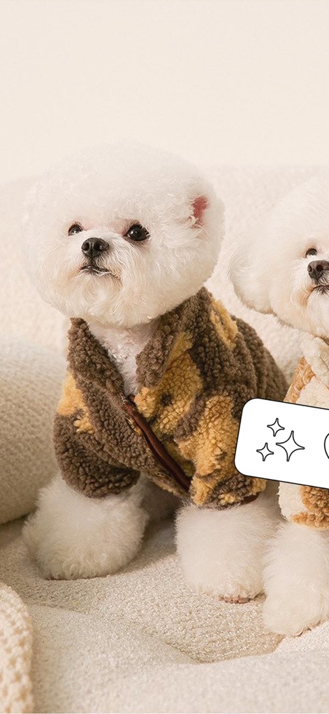 Hipicon - Better by Design - Discover the app's charming selection for pets, highlighted by trendy pet clothing and a distinctive 'sparkle' icon indicating special items.