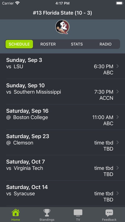 FSU Football Schedules