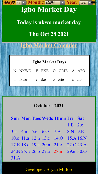 Igbo Market Calendar Screenshot