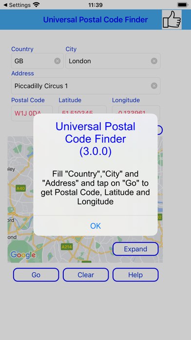 Universal Postal Code Finder Screenshot
