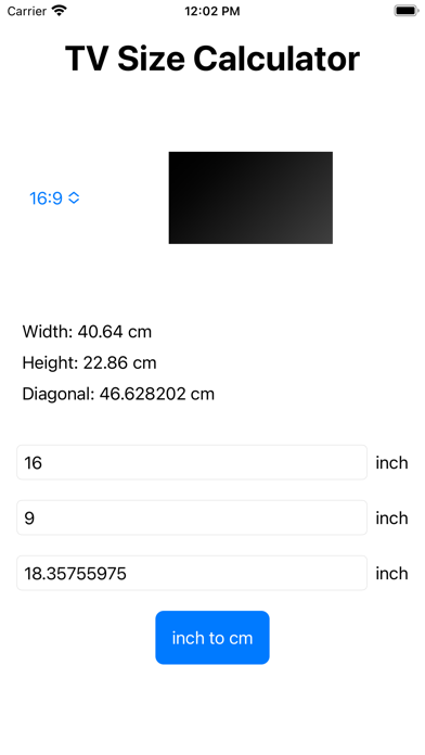 TV/Monitor Size Calculator Screenshot