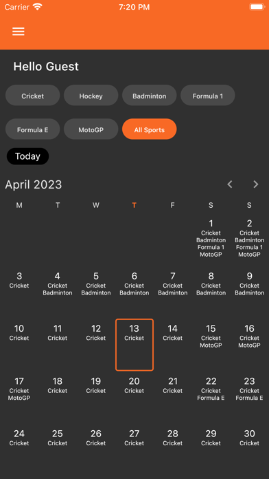 Scoretab-India Sports Calendar Screenshot