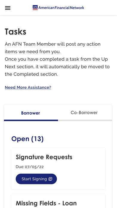 AFN Borrower Portal Screenshot