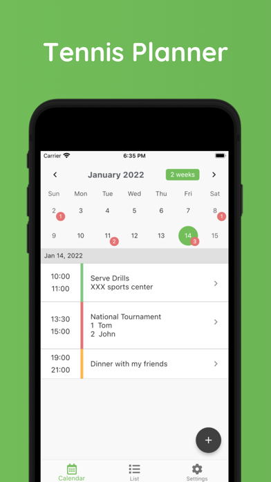 Tennis Schedule Planner Screenshot
