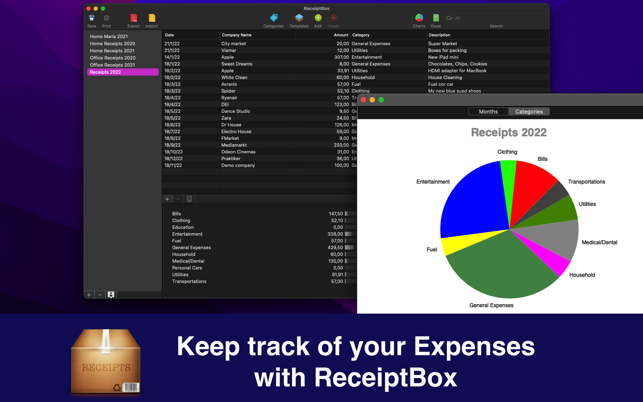 ReceiptBox: Екранна снимка за проследяване на разписки
