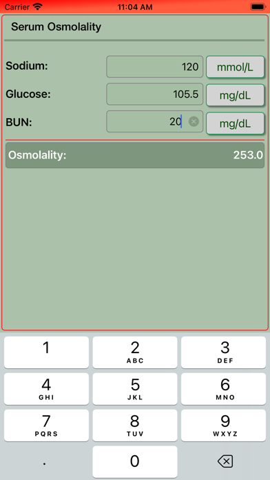Serum Osmolality Calculator Screenshot