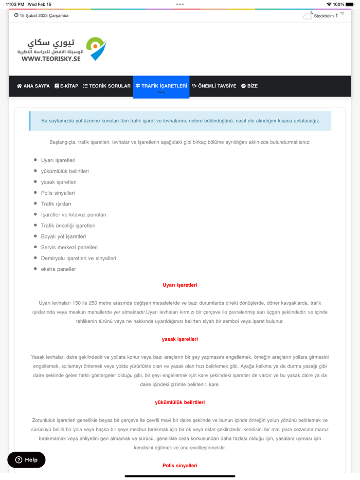 Teori B körkort - Turkiska