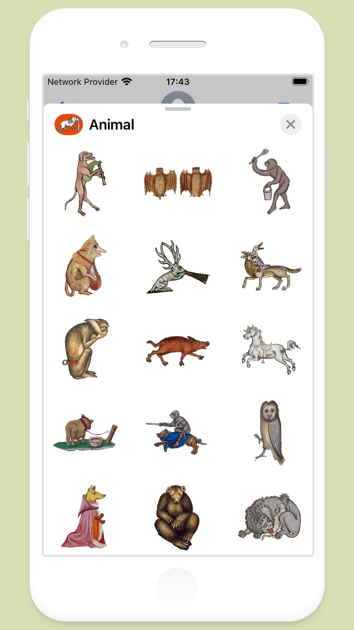 Screenshot do app Bestiário medieval: Adesivos