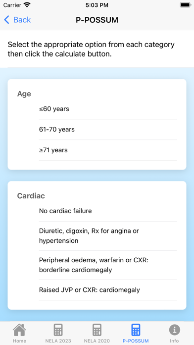 Perioperative Risk Calculator Screenshot