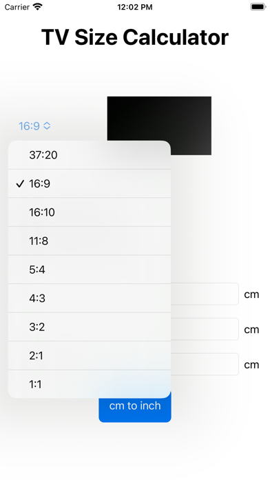 TV/Monitor Size Calculator Screenshot