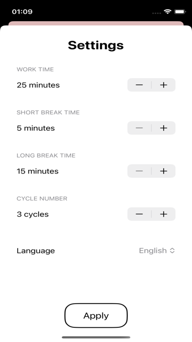 Basic Pomodoro Timer Screenshot