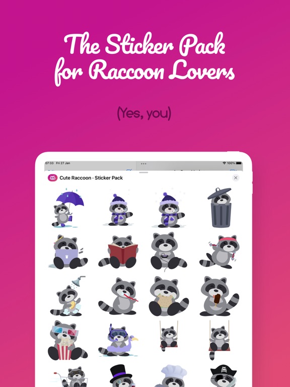 Screenshot #4 pour Cute Raccoon · Sticker Pack