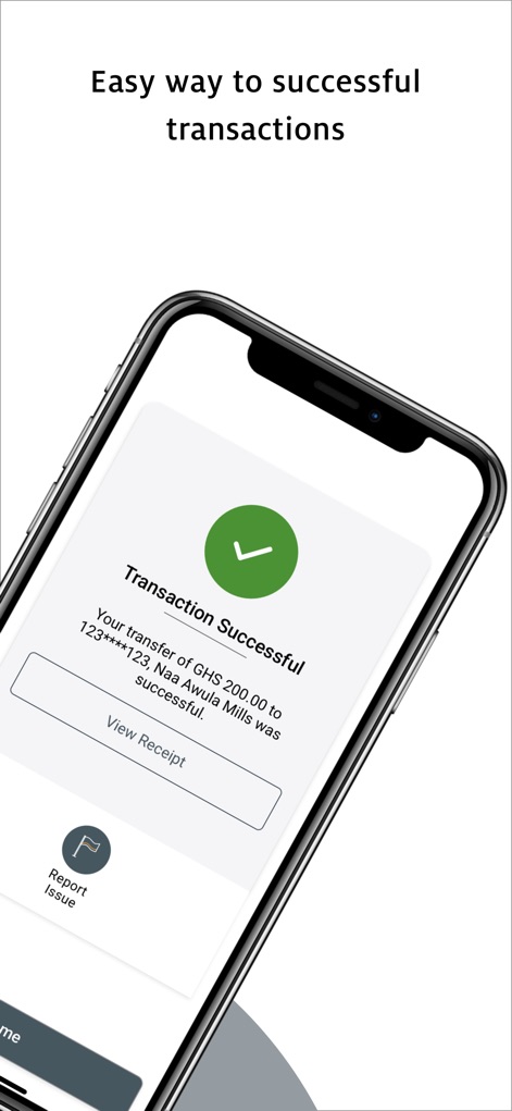 GCB Mobile App - The app ensures clarity post-transaction with a prominent "Transaction Successful" message and an option to immediately view the digital receipt.