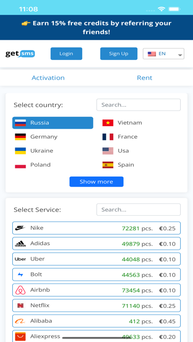 Receive SMS Online - GetSMS Screenshot