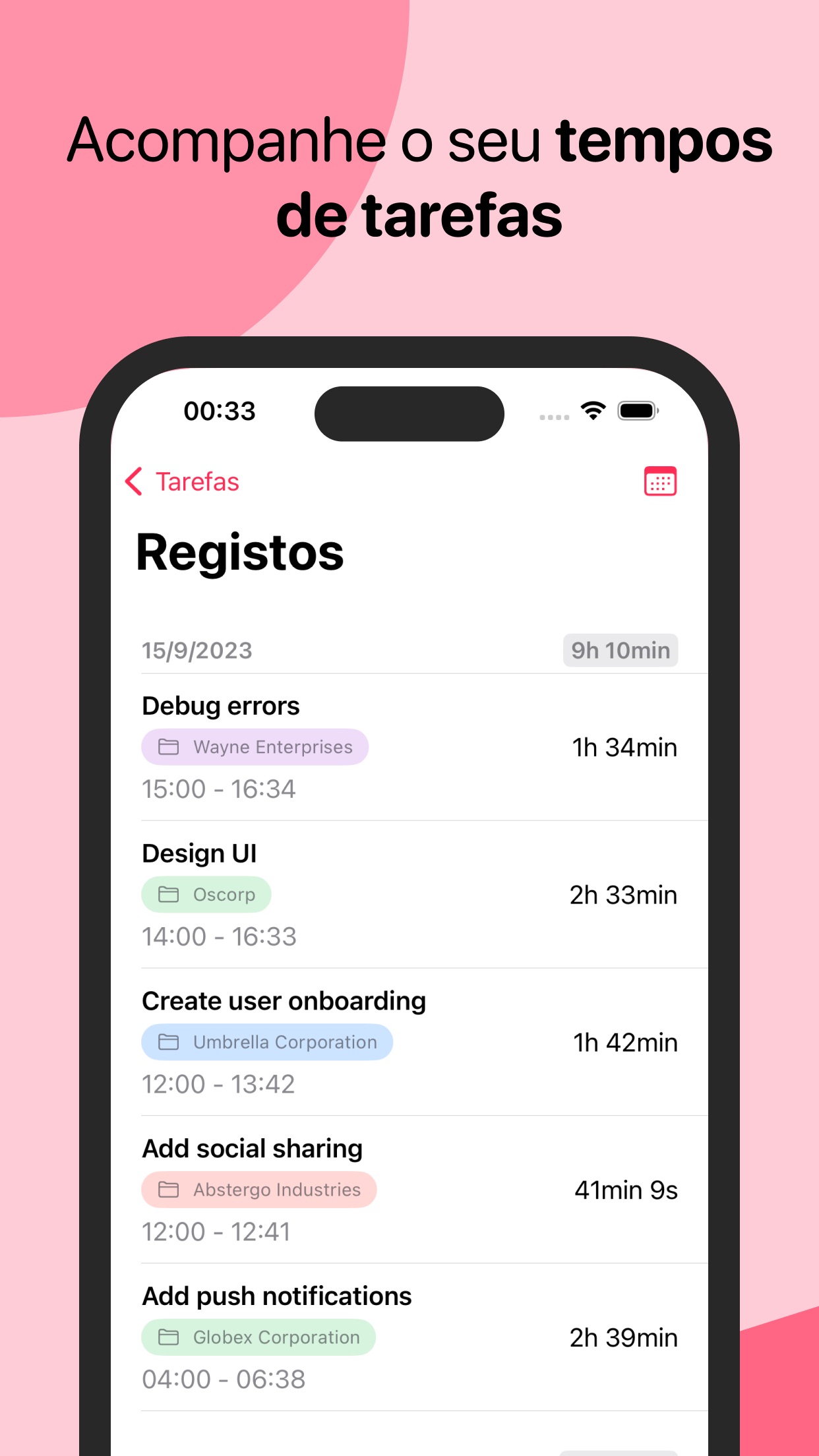 Screenshot do app TimeDeposit: Task timer report