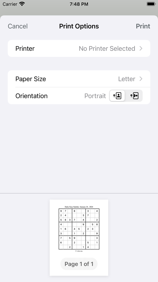 #4. Printable Sudoku (iOS) Podle: H Valeur