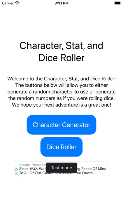 Character Stat and Dice Roller