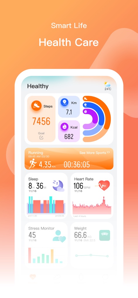 SMART-TIME PRO - Discover the comprehensive health dashboard, showcasing key metrics like daily steps and detailed heart rate graphs for insightful personal monitoring.