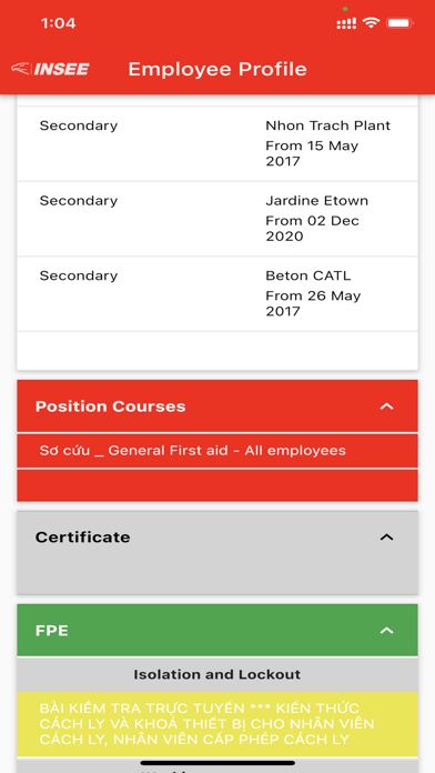 INSEE Safety Passport Screenshot