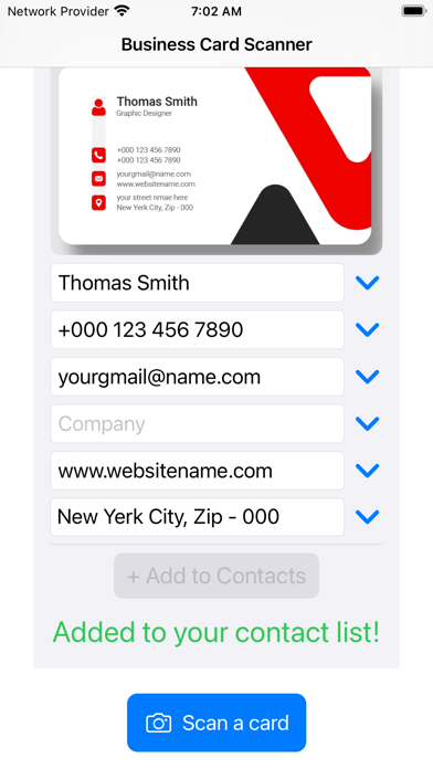 Business Card to Contacts Screenshot