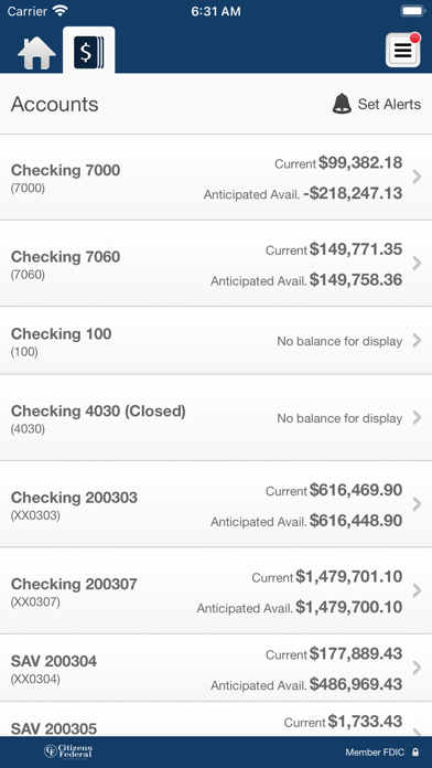 Citizens Federal S & L BIZ Screenshot