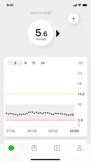Capture d'écran de Dexcom ONE+ sur iPhone 2